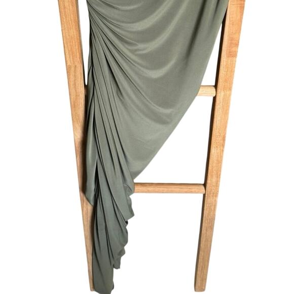 Norma Kamali Strapless Diana Ruched Dress Stretch Midi Olive Green Size XL - Picture 6 of 13